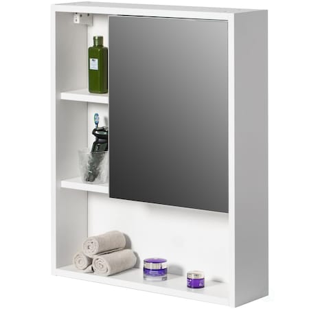 Basicwise Wall Mount Mirrored Cabinet with Open Shelf, 2 Adjustable Shelves Medicine Organizer White QI004506.WT